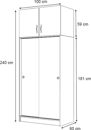 Regio Double Door Sliding Wardrobe with Loft 100x60x240cm Concrete Gray Regio Double Door Sliding Wardrobe with Loft 100x60x240cm Concrete Gray