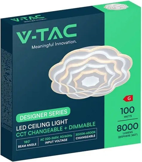 V-TAC Πλαφονιέρα Οροφής 51εκ. Λευκή με Ενσωματωμένο LED και Τηλεχειριστήριο