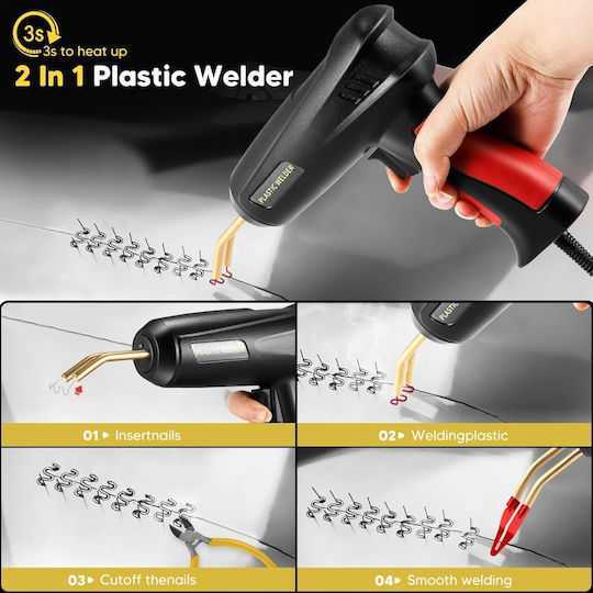 Techstar Mașină de Sudură Plastic 200w – 2 În 1 Aparate de Sudură Plastic Capse Termice Led Set Complet în Cutie 200 Capse Incluse