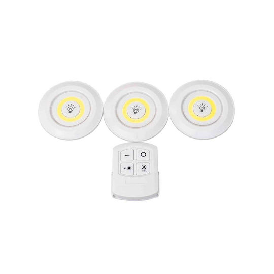 Set 3 Led Lamps Remote Control Furniture Self-adhesive Round Z-tools Zts 8221