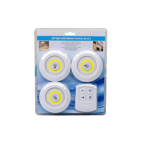 Set 3 Led Lamps Remote Control Furniture Self-adhesive Round Z-tools Zts 8221
