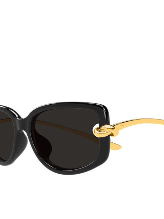 Bottega Veneta Unisex Sonnenbrillen mit Schwarzem Metallrahmen und Schwarzen Gläsern BV1440SA 001