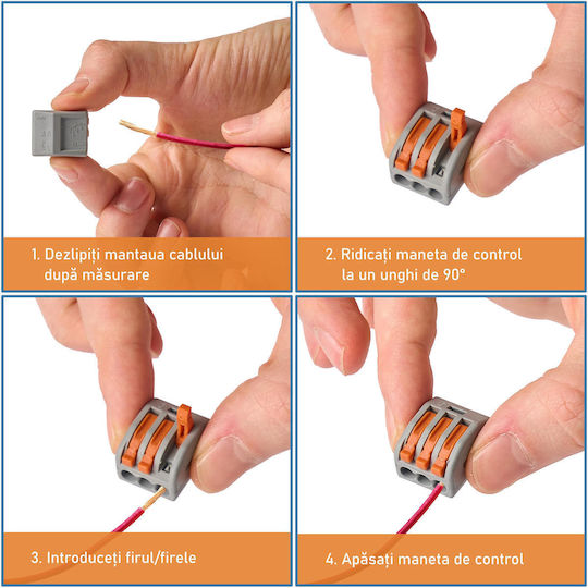 Set 50 Conectori Rapizi Cu Manetă Blocuri Terminale Rapide Pentru Instalații Electrice 2 Pini Tip 222-412 Onuvio