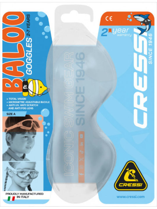 CressiSub Baloo Kid Swimming Goggles Adults with Anti-fog Lenses Blue/White Turquoise