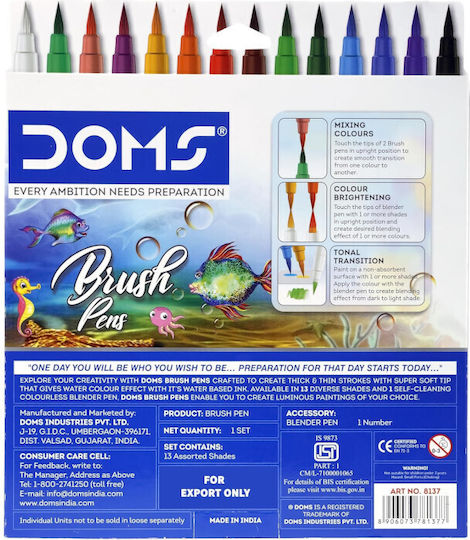 Markeri Doms Brush Pen 13 Culori +1 Blender