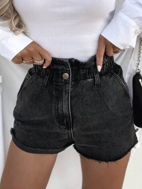 Damen-Shorts - Bermudas Damen-Jeans Hohe Taille Schwarz