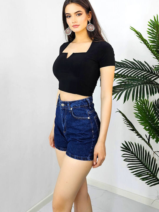 Damen-Shorts - Bermudas Hochtaillierte Jeans in Navy Blau