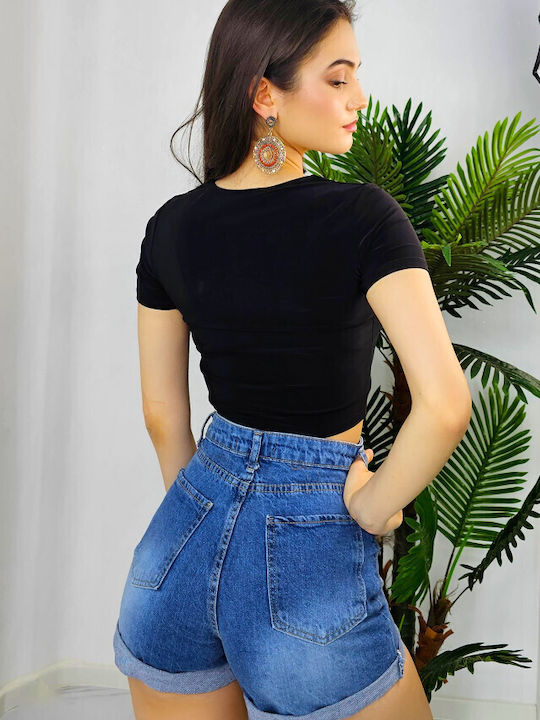 Women's High Waist Jean Shorts Blue Denim