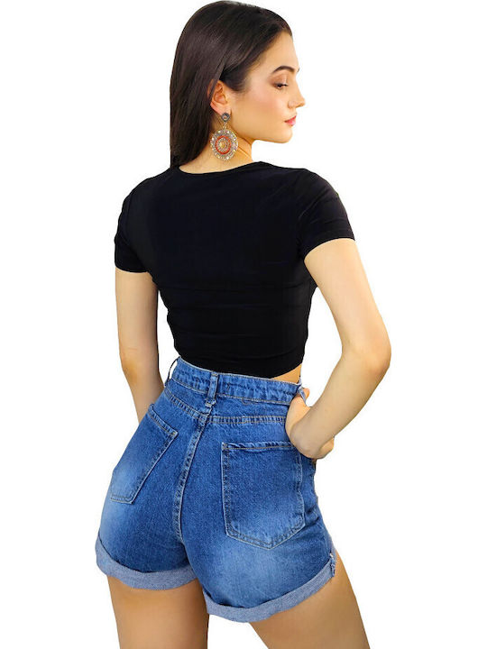 Women's High Waist Jean Shorts Blue Denim