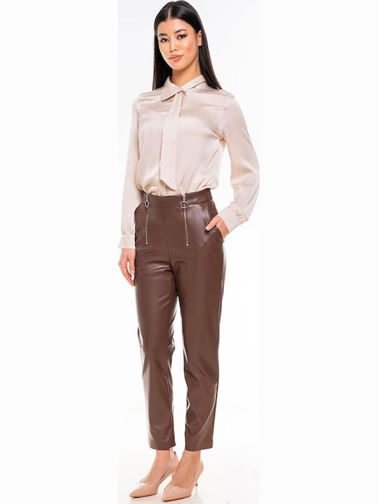 Hazel Pantaloni Dama Din Piele În Linie Tapered Hazel Brown