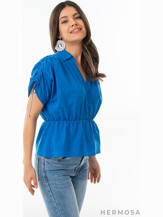 Adalia Short Sleeve Women's Shirt Blue Monochrome