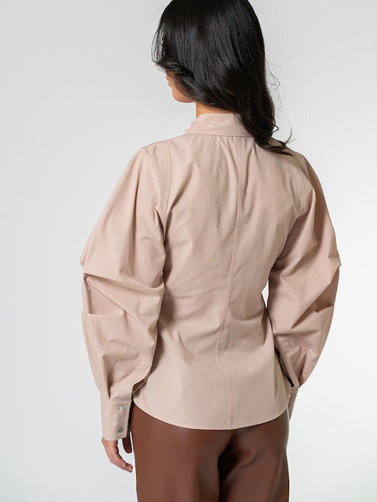 Andrada Langärmeliges Damenhemden Beige Monochrom