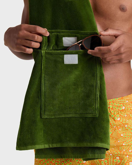 Vilebrequin Organic Cotton Beach Towel Flap Pocket Militaire