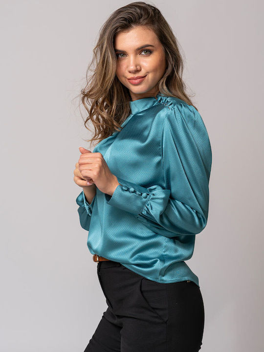 Tiffany Bluza Damă Mânecă Lungă Turcoaz