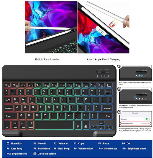Bluetooth Keyboard Case RGB Backlight Air 11 2024 2025 iPad Air 10.9 2020-2022 Black