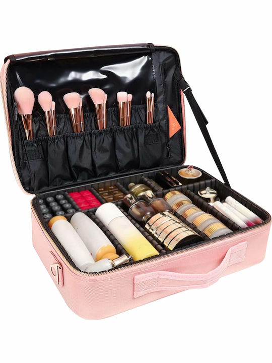 Textile Travel Bag Cosmetics Tecos Dimensions 40x29x13 Cm Double Zipper Multiple Compartments Pink