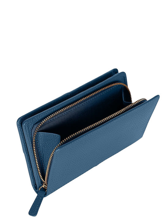 Small Leather Women's Wallet with RFID Blue