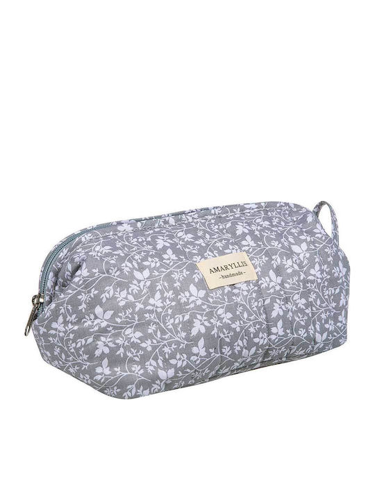 Handmade Cotton Large Gray Toiletry Bag Flower Amaryllis Slippers Greek Made