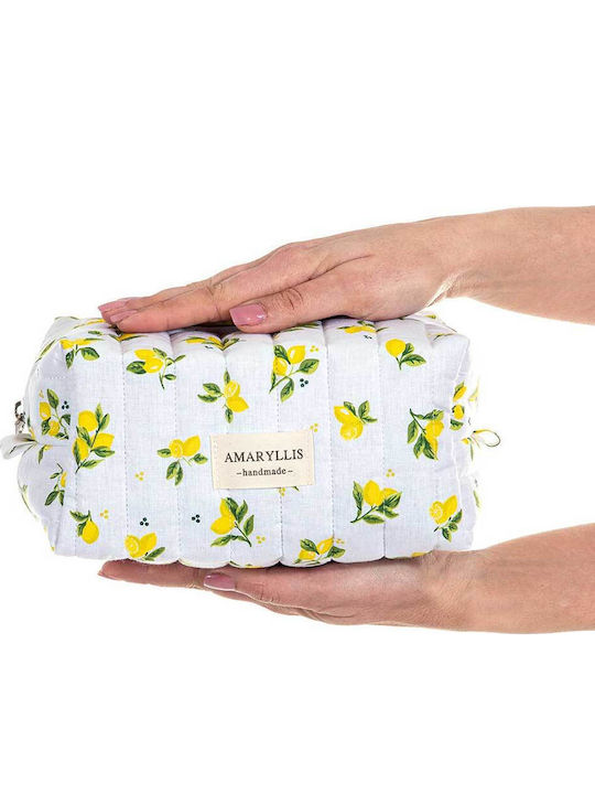 Handmade Cotton Large Toiletry Bag Lemon Print Amaryllis Slippers Greek Made