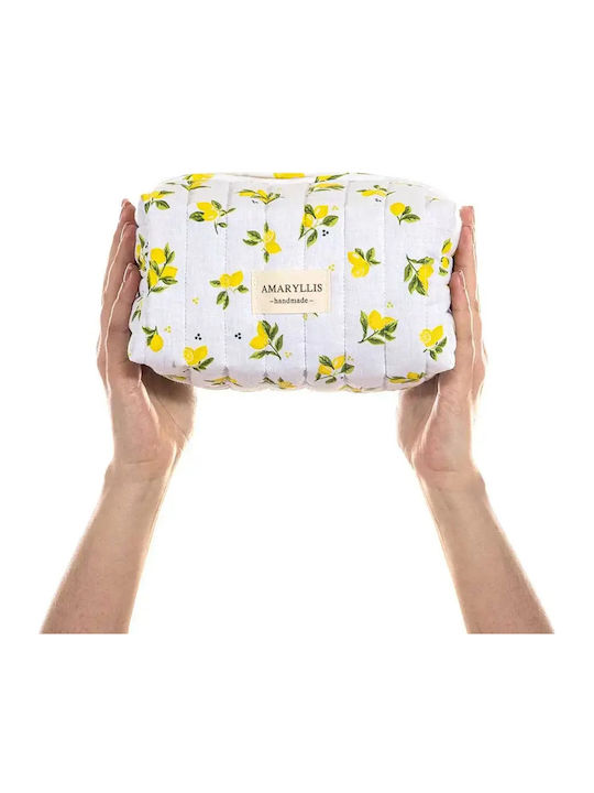 Handmade Cotton Large Toiletry Bag Lemon Print Amaryllis Slippers Greek Made