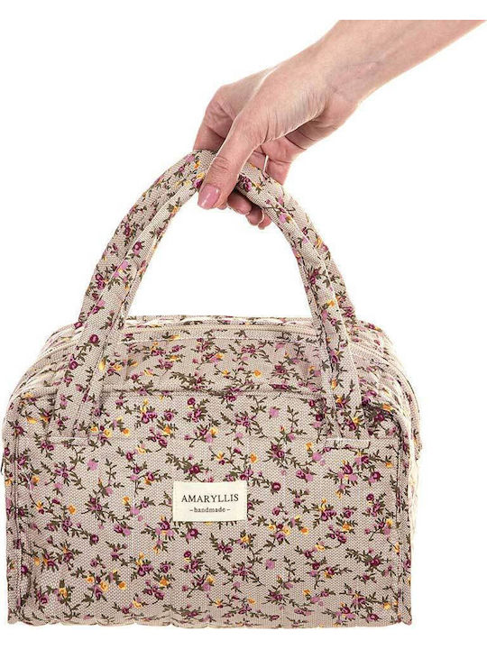 Handmade Cotton Toiletry Bag Mocha Flower Amaryllis Slippers Greek Made