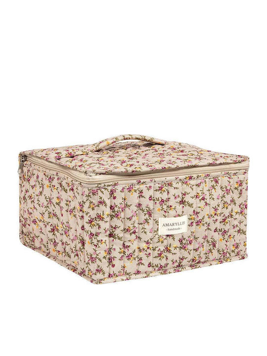 Handmade Cotton Toiletry Bag Small Suitcase Mocha Flower Amaryllis Slippers Greek Made