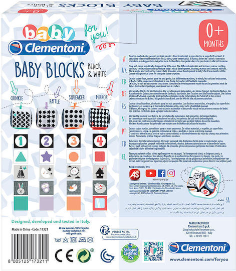 Baby Clementoni Activity Cube Baby Blocks (Black White Cubes) Fabric with Music and Sounds for Newborns