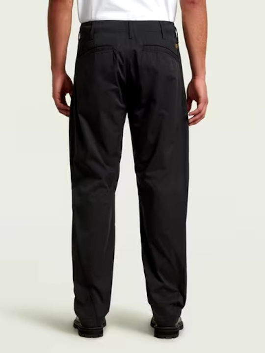 Pleated Παντελόνι Chino σε Loose Εφαρμογή Μαύρο