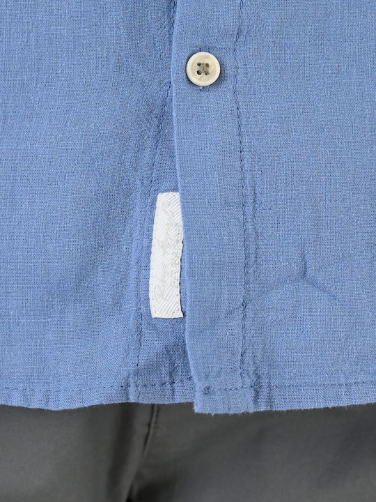 Langärmeliges Leinenhemd in Normale Passform Hellblau