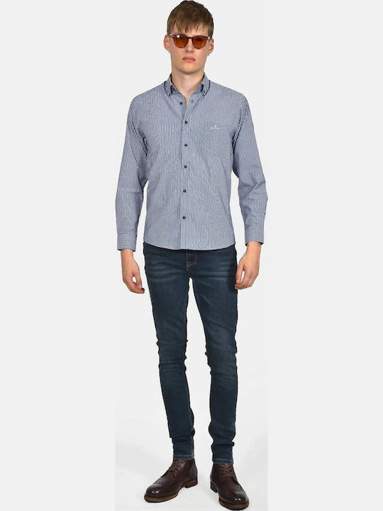 Long Sleeve Shirt in Regular Fit Striped Indigo