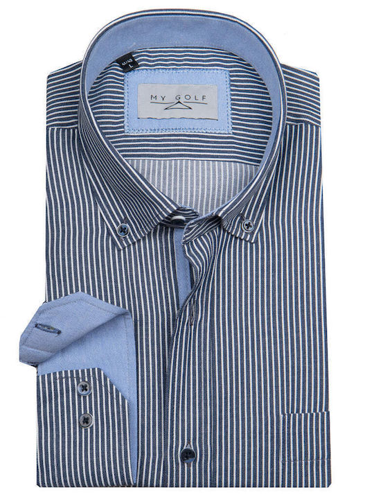 Long Sleeve Shirt in Regular Fit Striped Blue