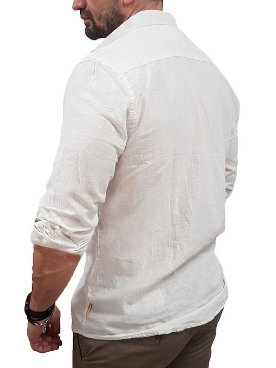 Mânecă Lungă Cămașă din In Regular Fit White