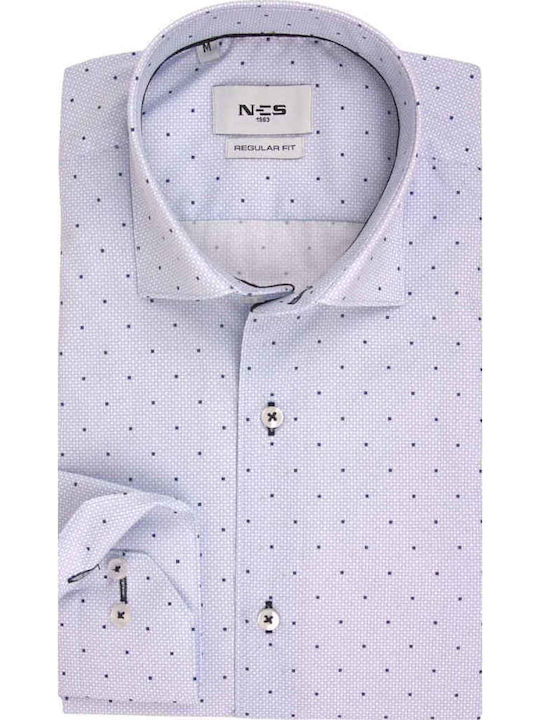 Long Sleeve Shirt in Regular Fit Polka Dot Light Blue
