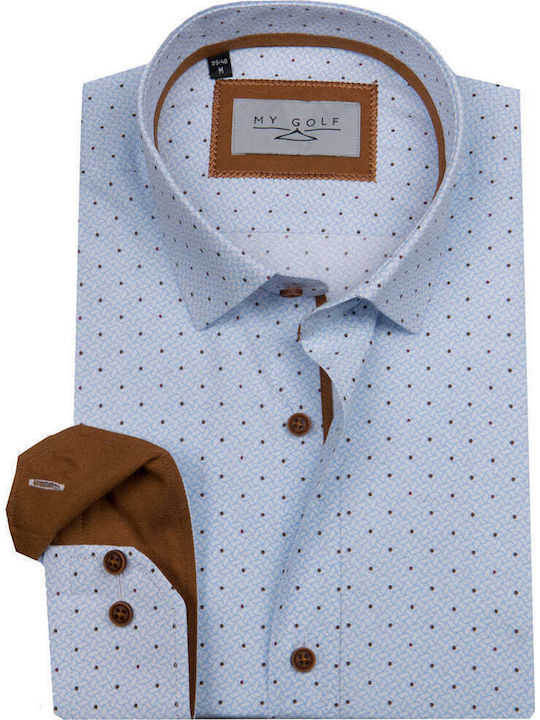 Long Sleeve Cotton Shirt in Regular Fit White/Beige