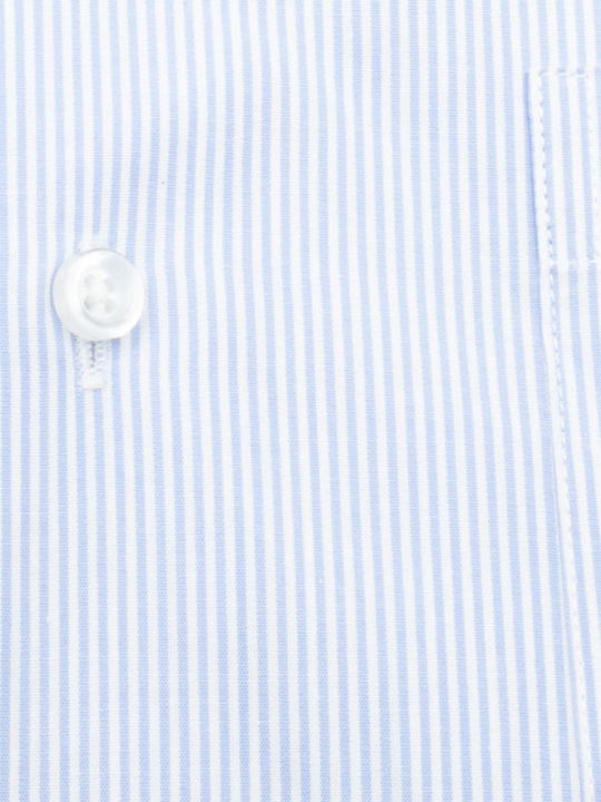 Cămașă Bărbați Mânecă Lungă Regular Fit Cu Dungi Albastru Alb Belluno-0017/Blue