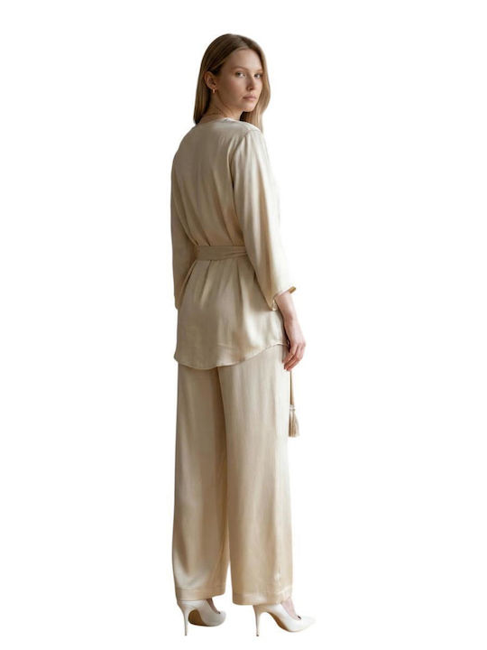 Women's Satin Blouse with 3/4 Sleeve Yellow