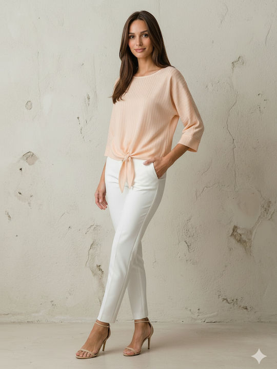 Women's Blouse with 3/4 Sleeve Striped Salmon