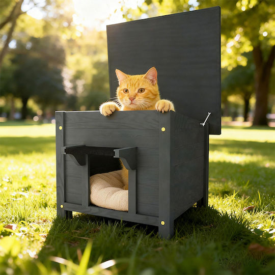 Bakaji Gray Wooden Pet House Opening Roof 60x58x47cm 02001886