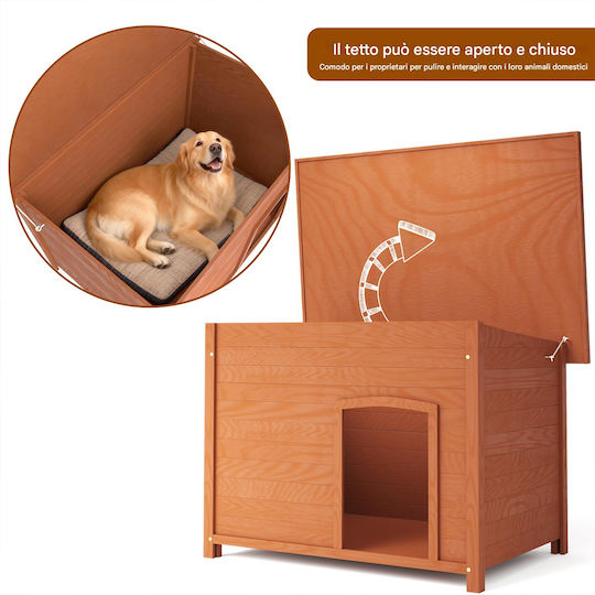 Bakaji Wooden Dog House Outdoor Opening Roof Bunk Bed Pets 116 x 79 x 81 Cm 02001891