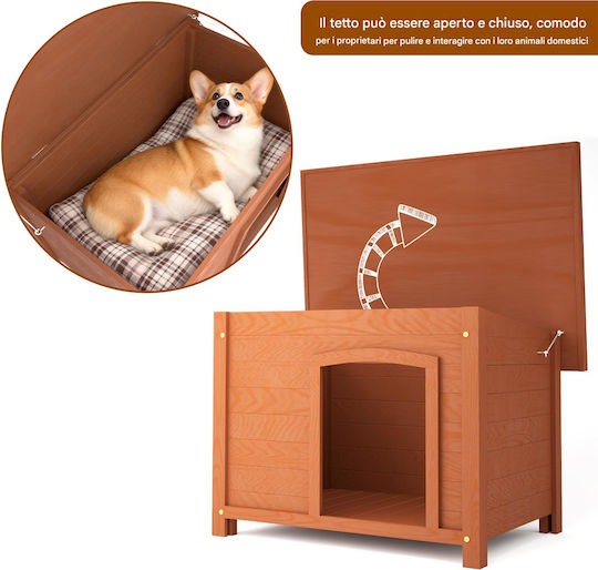 Bakaji Wooden Dog House M Outdoor Opening Roof Pets 85 x 58 x 58 Cm 02001888