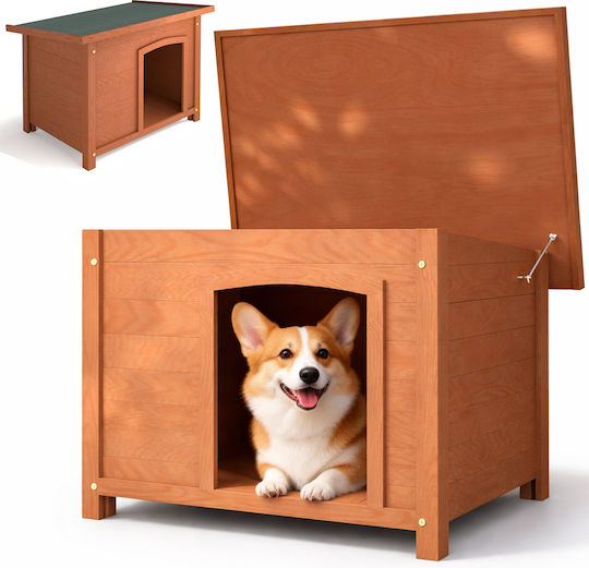 Bakaji Wooden Dog House M Outdoor Opening Roof Pets 85 x 58 x 58 Cm 02001888
