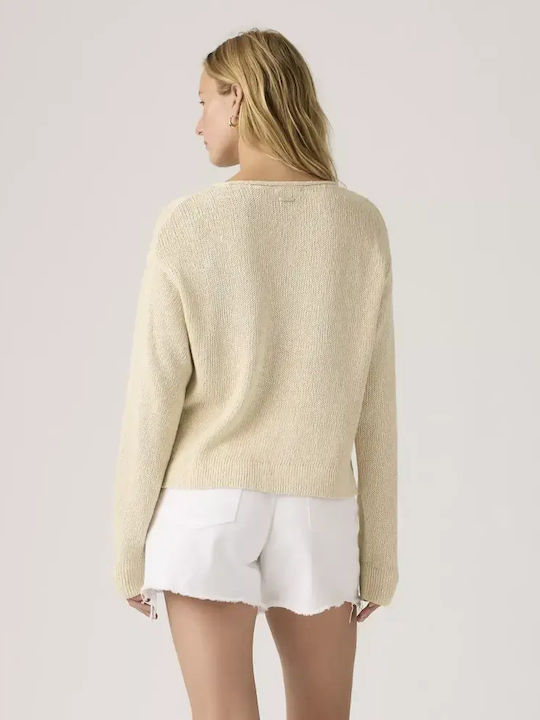 Damen Langärmelig Baumwollpullover in Creme Farbe