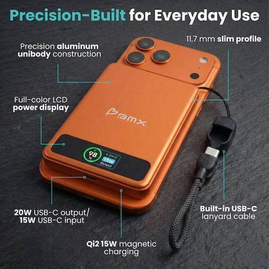 BMX SolidSafe MagSafe Power Bank 5000mAh 15W Power Delivery Πορτοκαλί