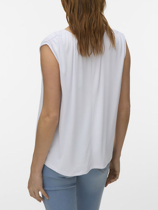 Vero Moda Damen Bluse Ärmellos Bright Weiß