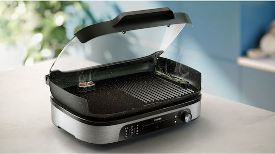 Philips Tabletop Electric Grill with Smooth and Grooved Plate 2400W with Lid and Adjustable Thermostat 15.8x15.8cm