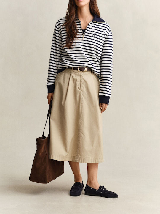 Women's Cotton Blouse with Zipper Striped Dark Blue