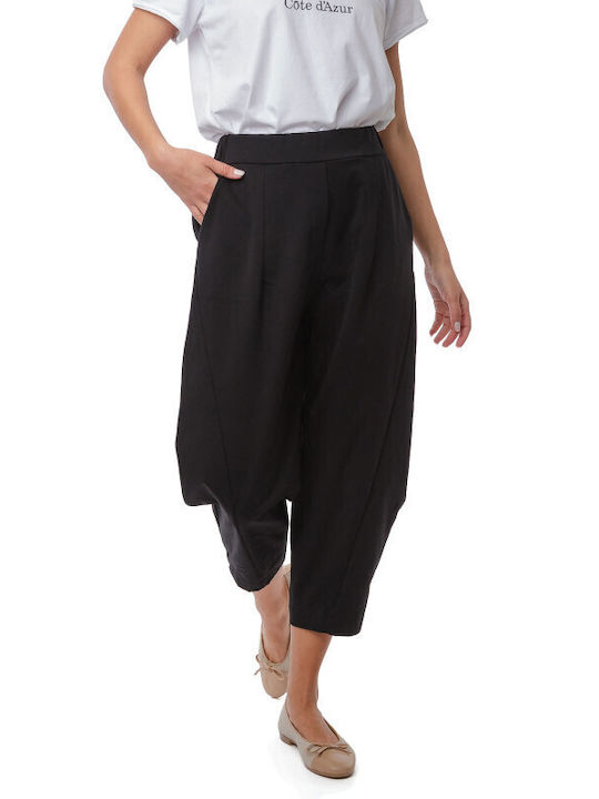 Μαύρο Cropped Βαμβακερό Παντελόνι