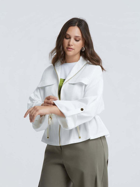 Langes Damenjacke für Frühling - Herbst Weiß