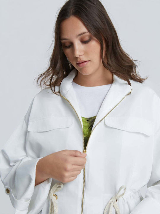 Langes Damenjacke für Frühling - Herbst Weiß
