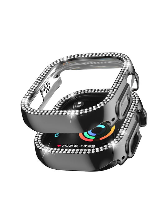 Husă Ceas Pc Apple Watch 1 2 3 Ultra 49mm Double Row Diamond Hollow Neagră
